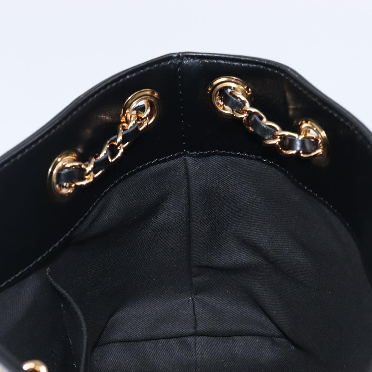 VERSACE Chain Shoulder Bag Leather Black Gold Auth 200693V