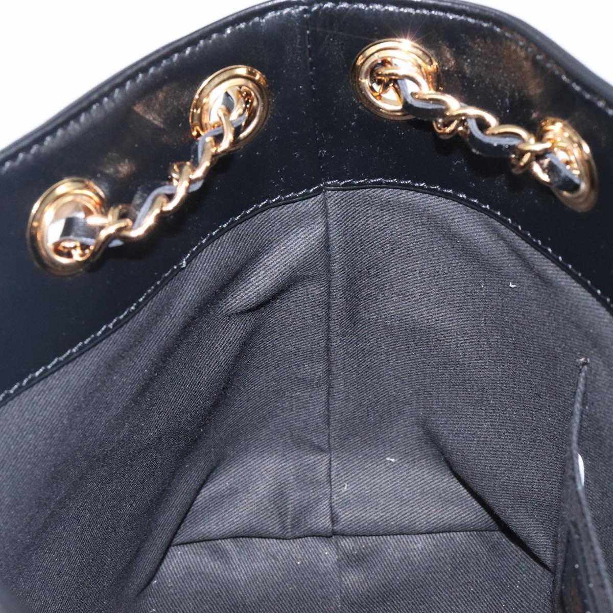 VERSACE Chain Shoulder Bag Leather Black Gold Auth 200693V