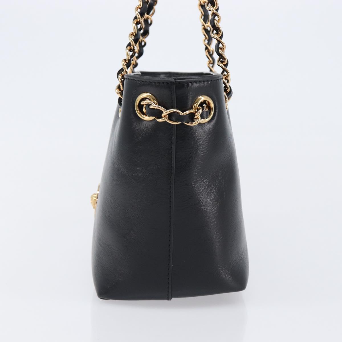 VERSACE Chain Shoulder Bag Leather Black Gold Auth 200693V