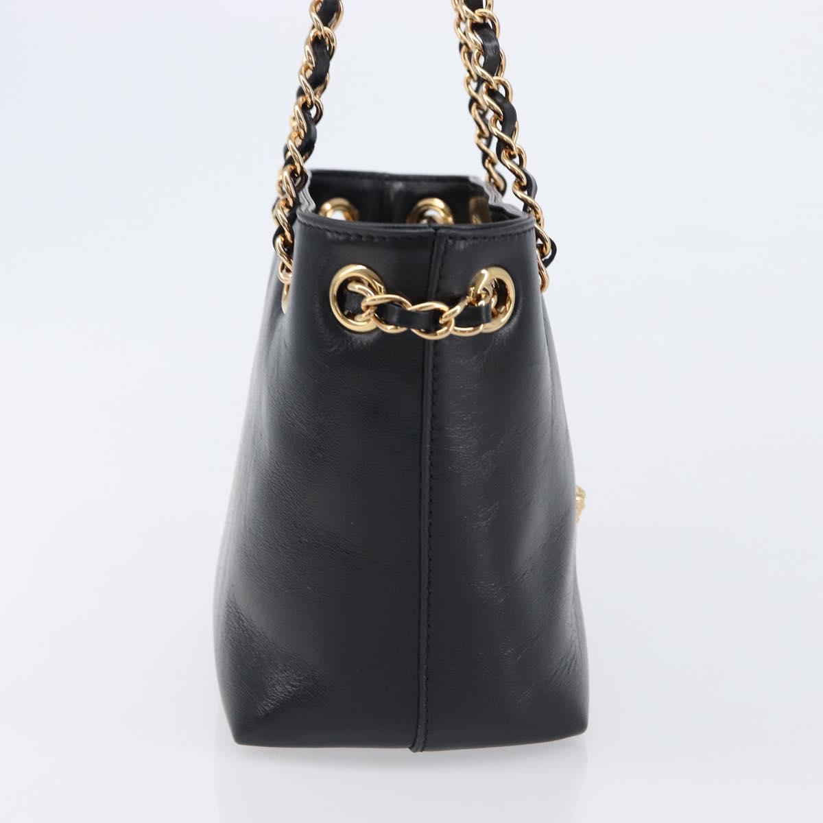 VERSACE Chain Shoulder Bag Leather Black Gold Auth 200693V