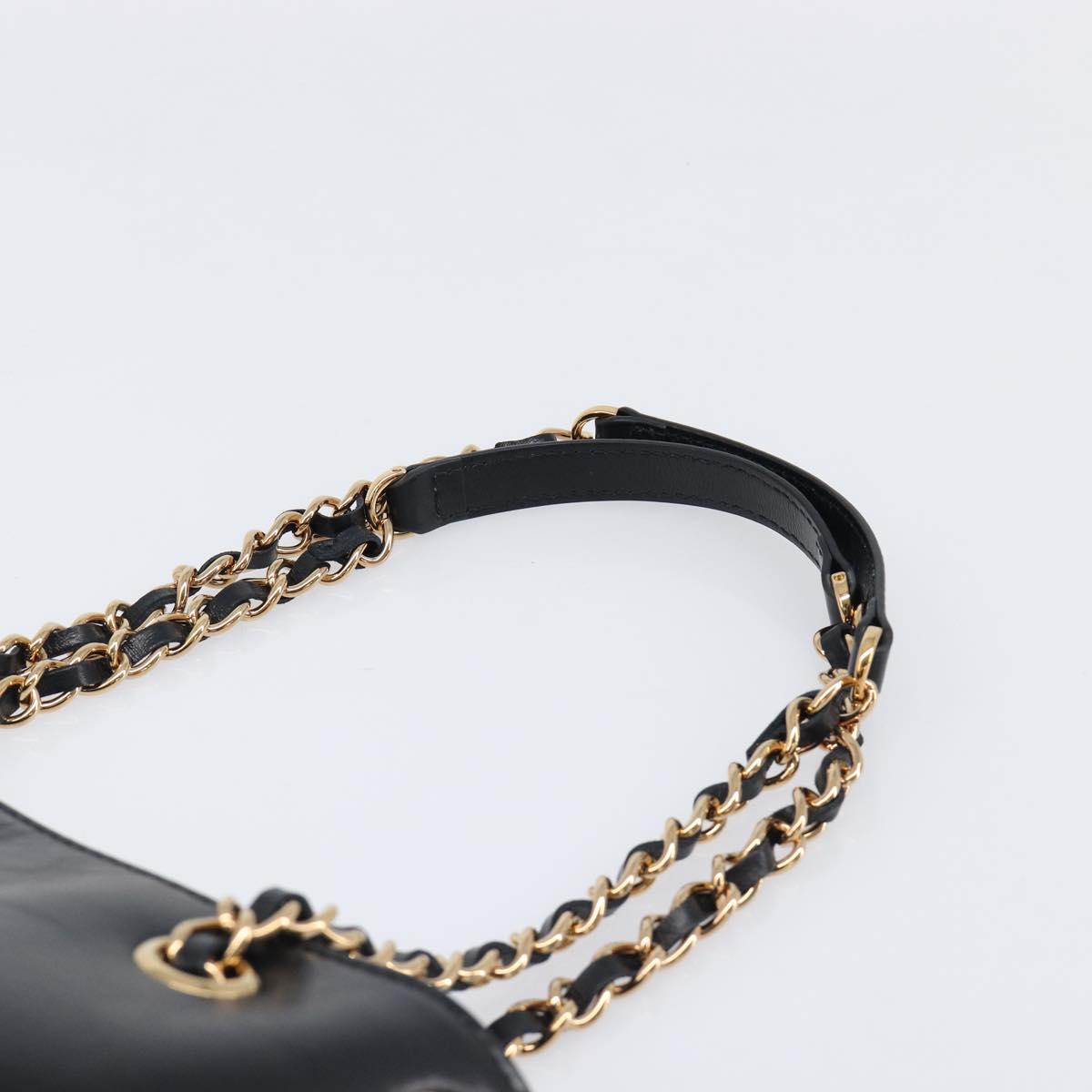 VERSACE Chain Shoulder Bag Leather Black Gold Auth 200693V