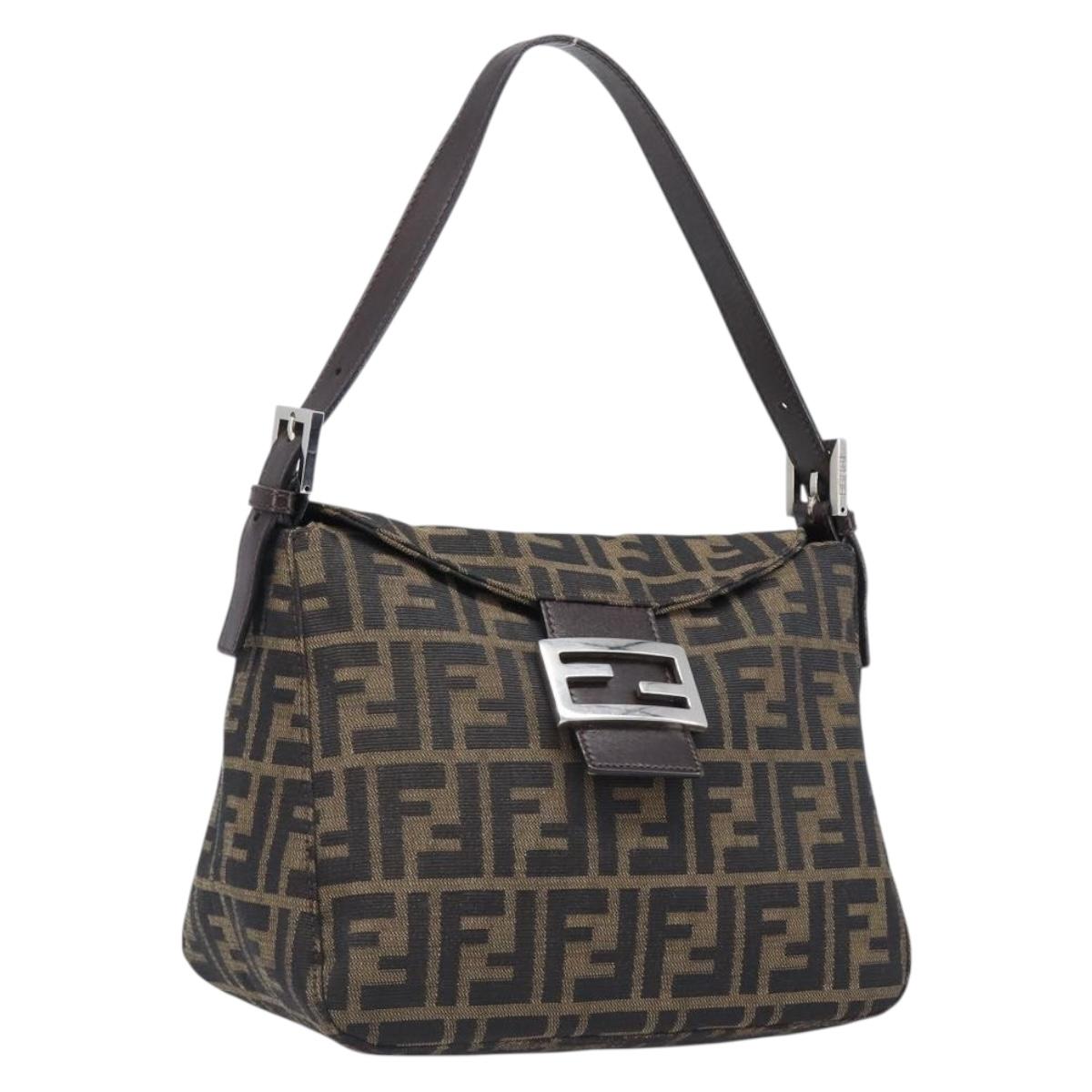 FENDI Zucca Canvas Mamma Baguette Shoulder Bag Black Brown Auth 200694V
