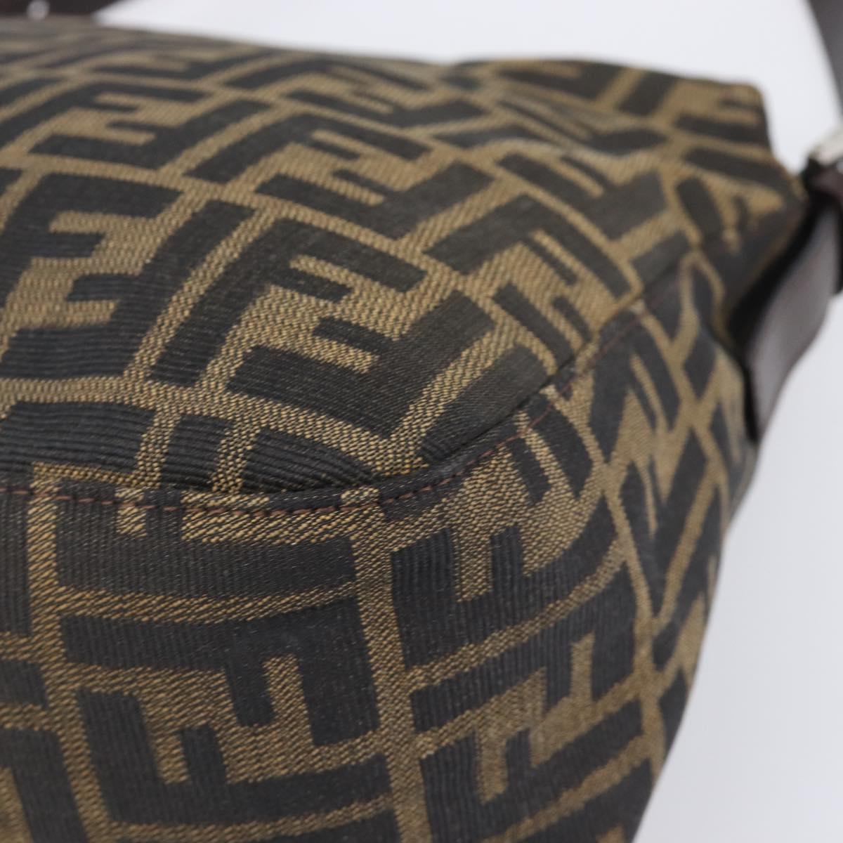 FENDI Zucca Canvas Mamma Baguette Shoulder Bag Black Brown Auth 200694V