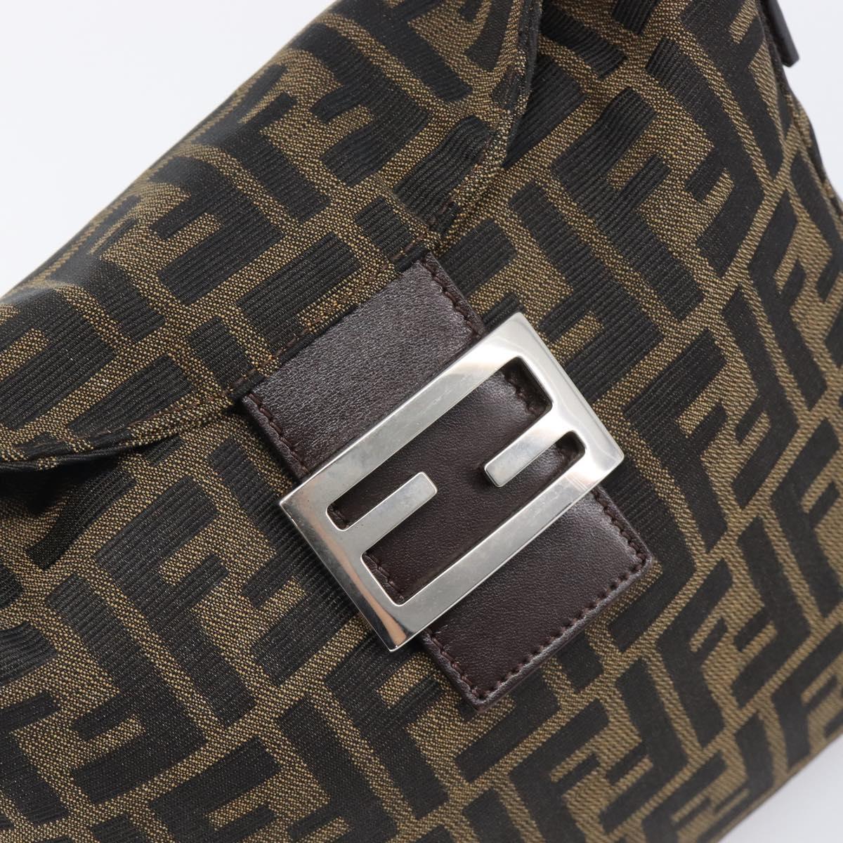 FENDI Zucca Canvas Mamma Baguette Shoulder Bag Black Brown Auth 200694V