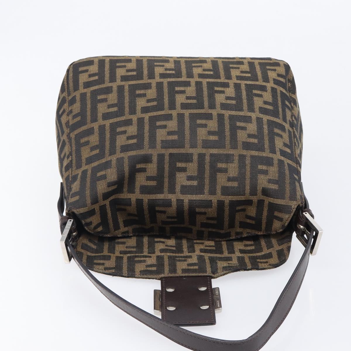 FENDI Zucca Canvas Mamma Baguette Shoulder Bag Black Brown Auth 200694V