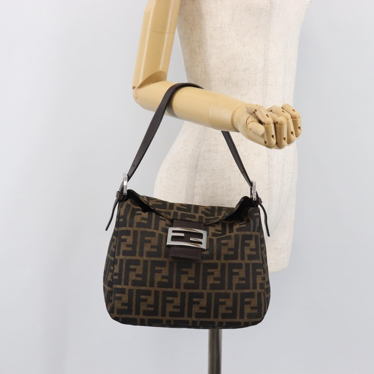 FENDI Zucca Canvas Mamma Baguette Shoulder Bag Black Brown Auth 200694V
