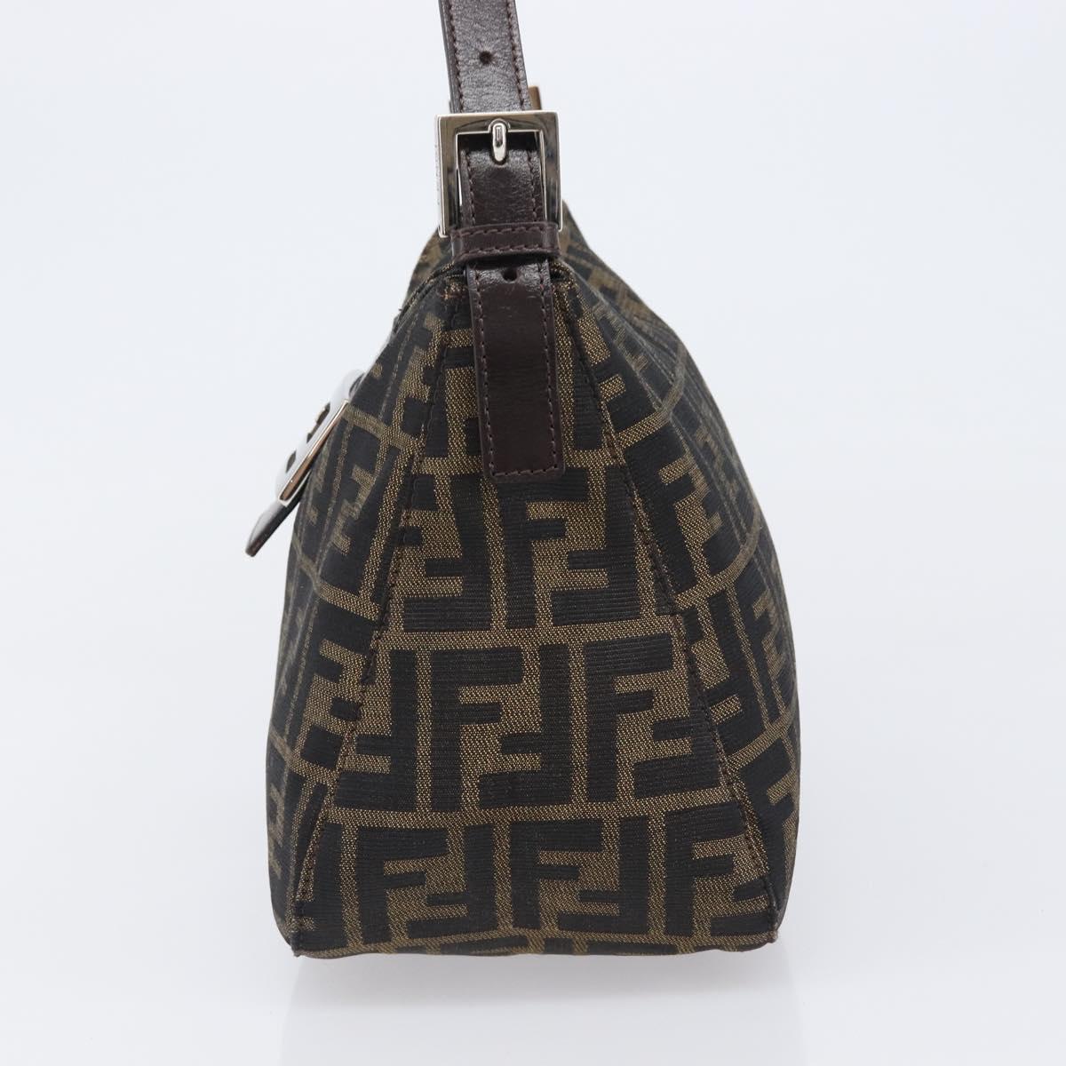 FENDI Zucca Canvas Mamma Baguette Shoulder Bag Black Brown Auth 200694V