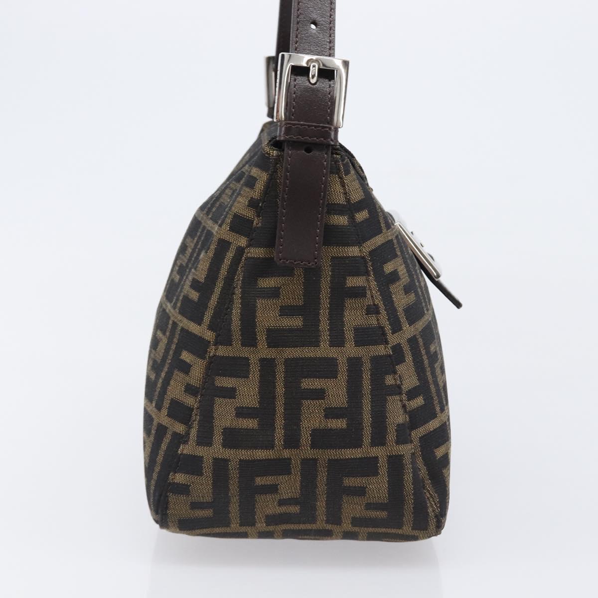 FENDI Zucca Canvas Mamma Baguette Shoulder Bag Black Brown Auth 200694V