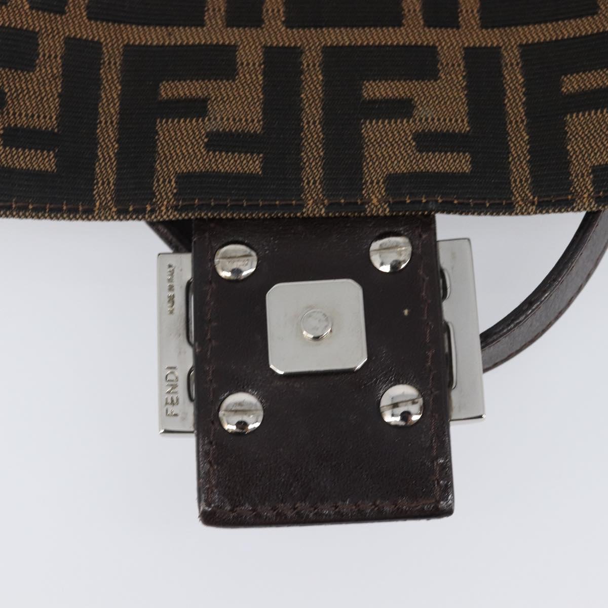 FENDI Zucca Canvas Mamma Baguette Shoulder Bag Black Brown Auth 200695V
