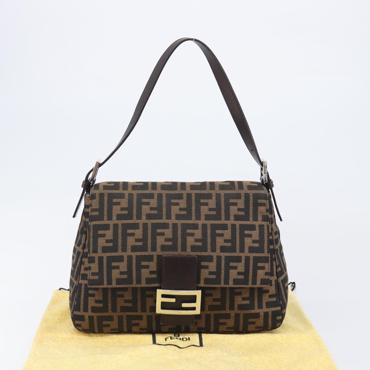 FENDI Zucca Canvas Mamma Baguette Shoulder Bag Black Brown Auth 200695V