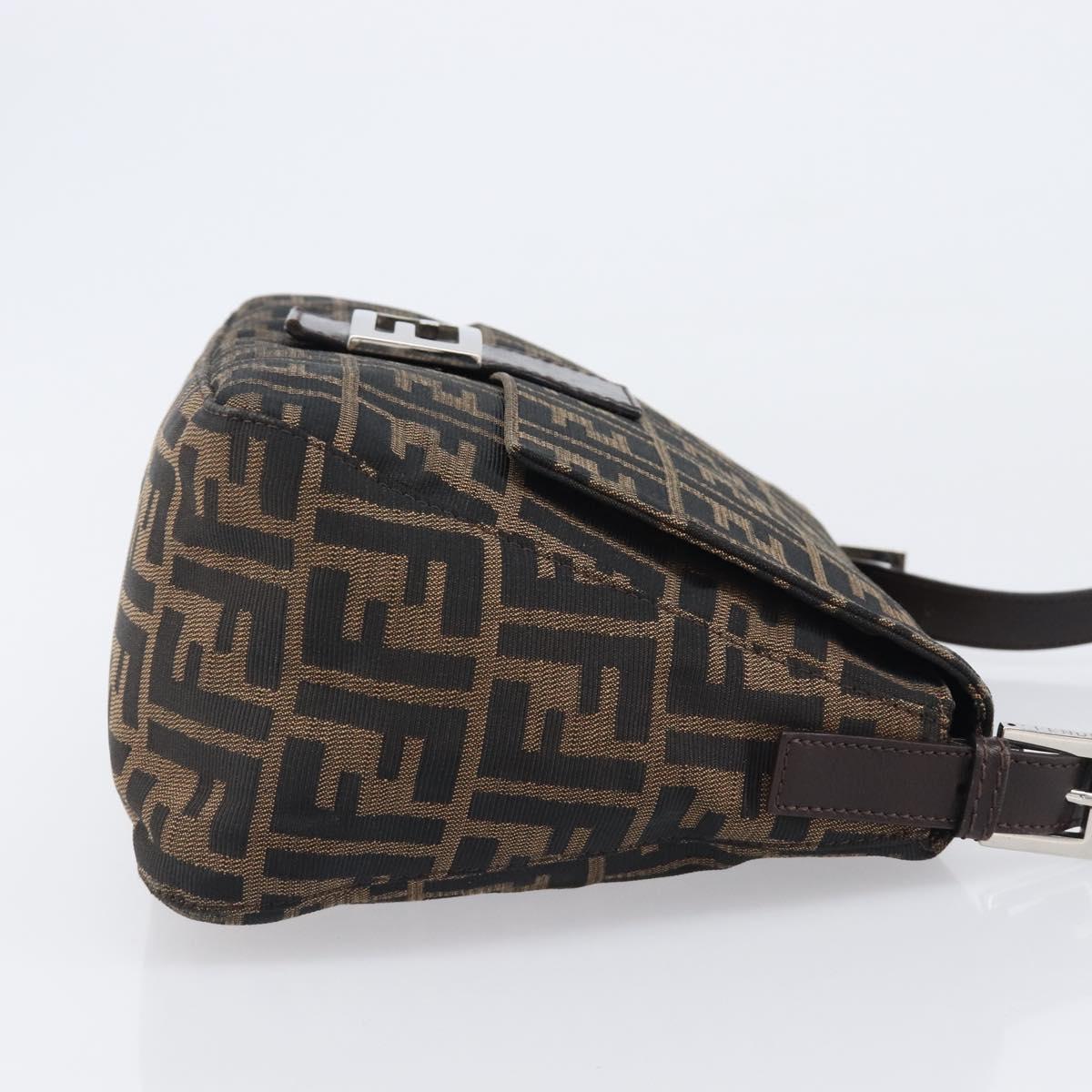 FENDI Zucca Canvas Mamma Baguette Shoulder Bag Black Brown Auth 200695V