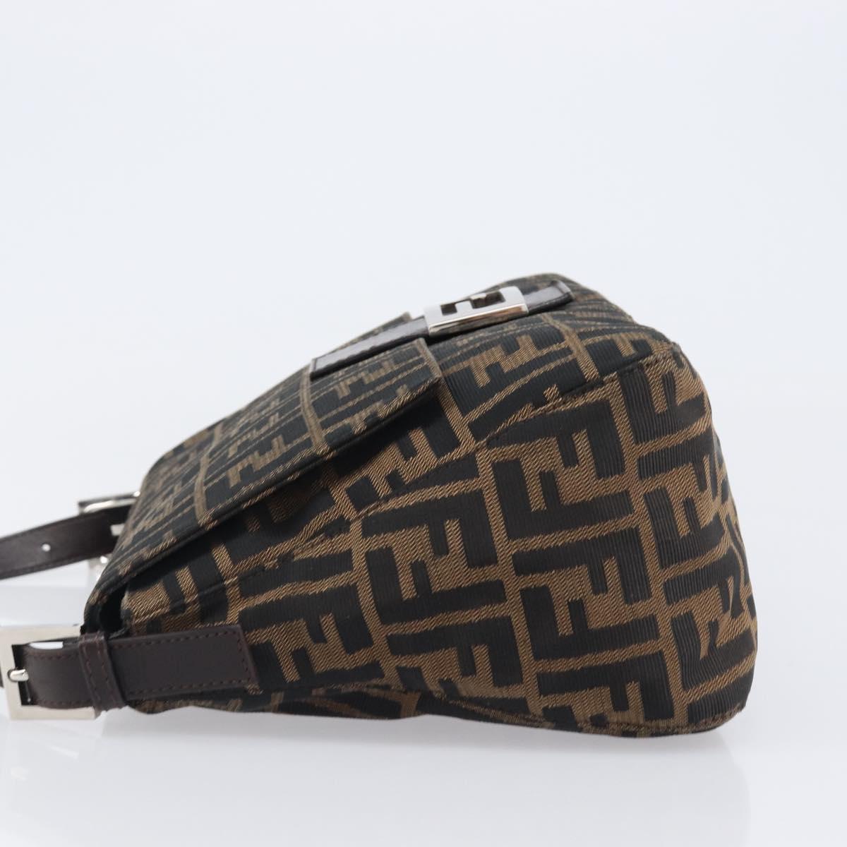 FENDI Zucca Canvas Mamma Baguette Shoulder Bag Black Brown Auth 200695V