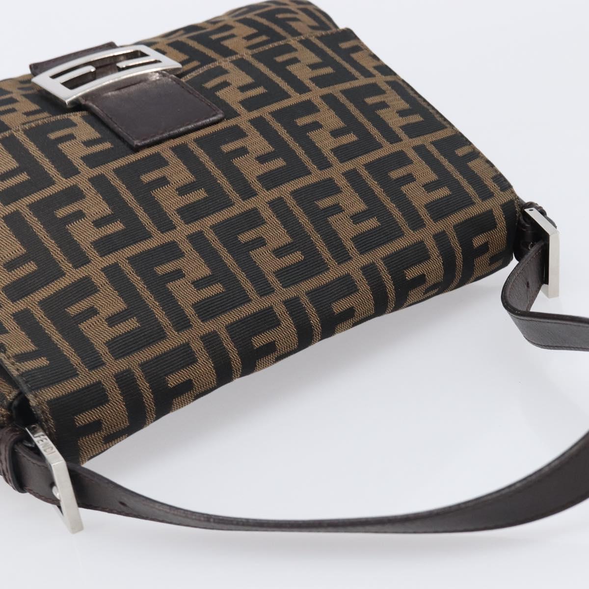 FENDI Zucca Canvas Mamma Baguette Shoulder Bag Black Brown Auth 200695V