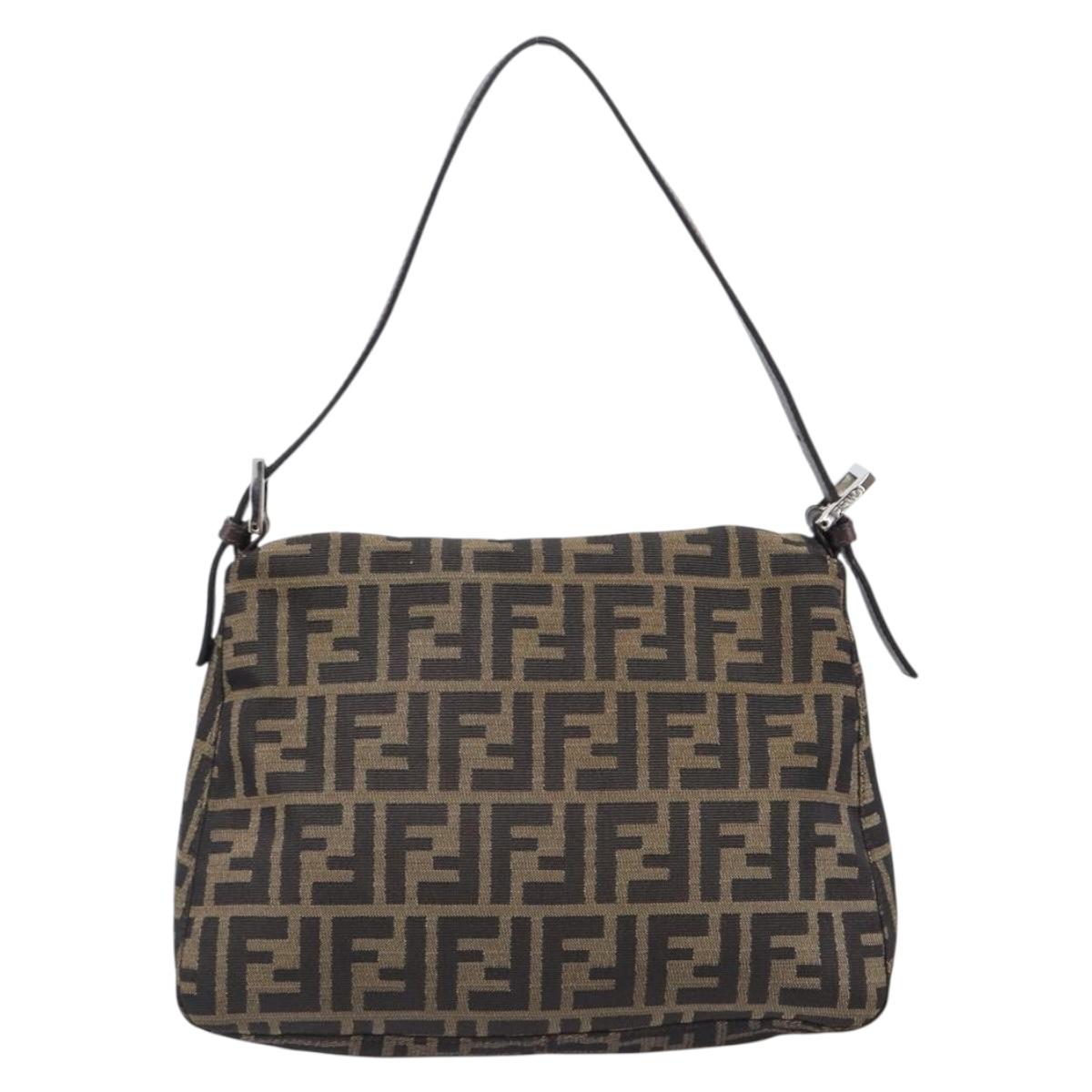 FENDI Zucca Canvas Mamma Baguette Shoulder Bag Black Brown Auth 200696V