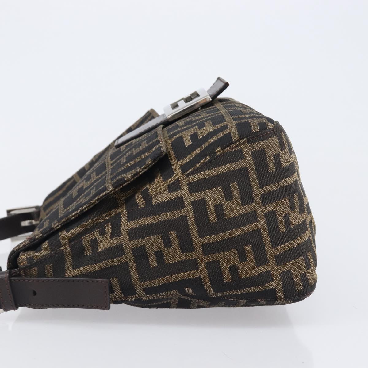 FENDI Zucca Canvas Mamma Baguette Shoulder Bag Black Brown Auth 200696V