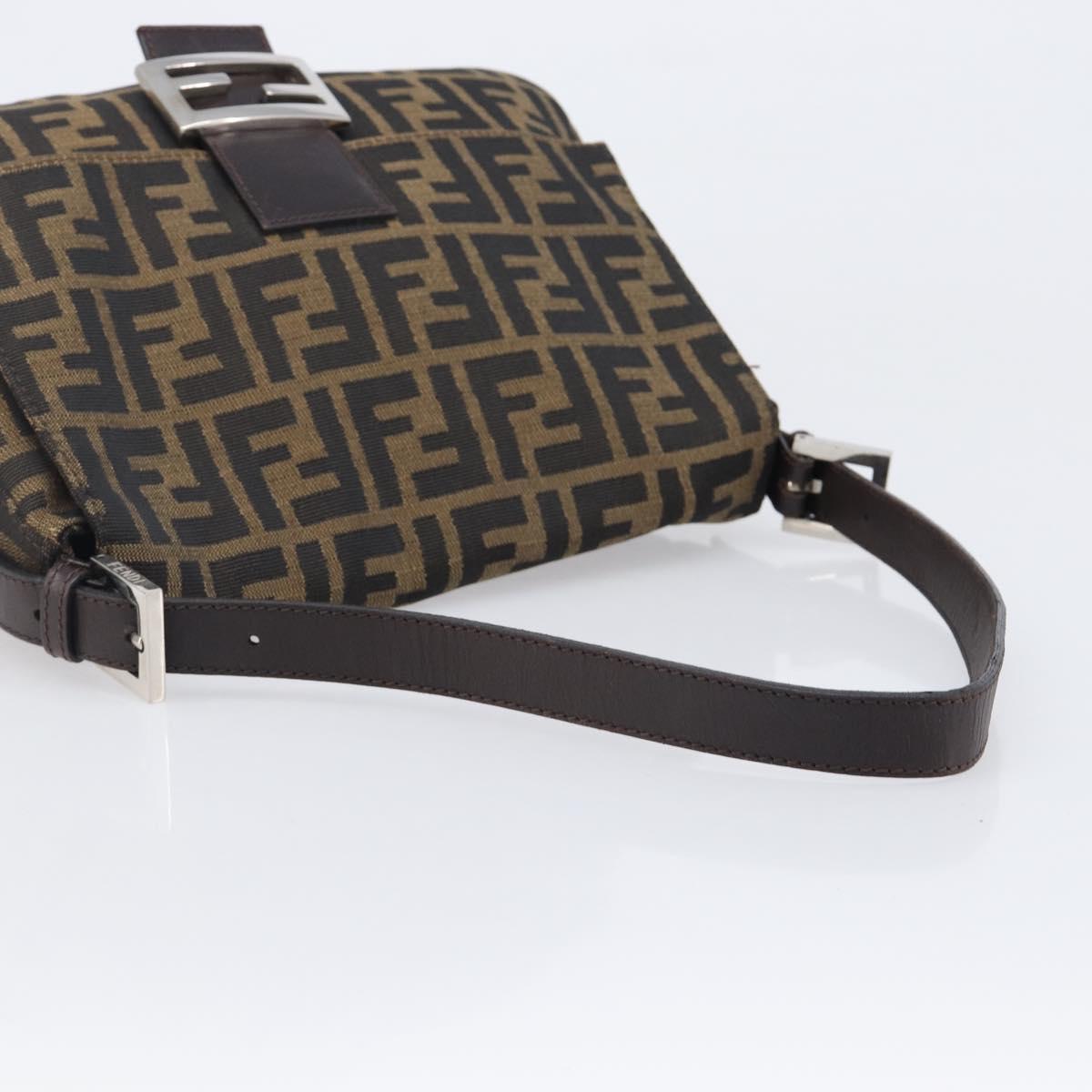 FENDI Zucca Canvas Mamma Baguette Shoulder Bag Black Brown Auth 200696V