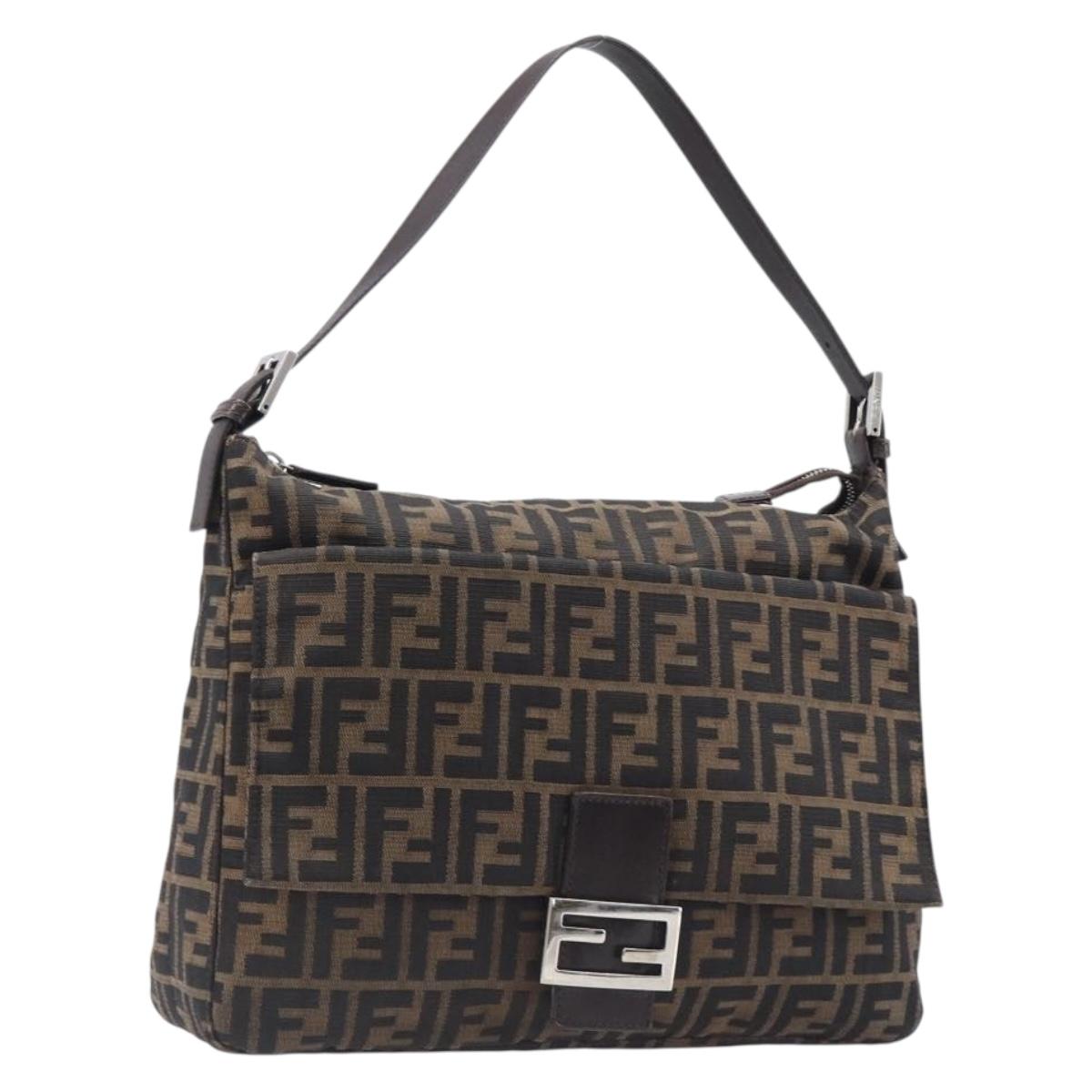 FENDI Zucca Canvas Mamma Baguette Shoulder Bag Brown Black Auth 200697A