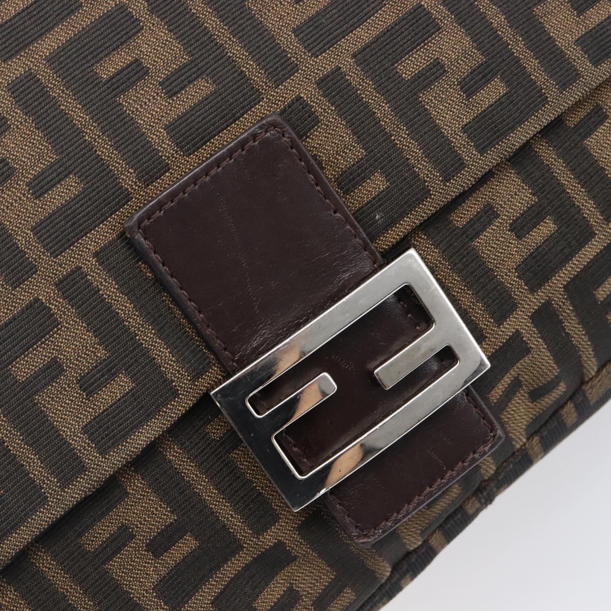 FENDI Zucca Canvas Mamma Baguette Shoulder Bag Brown Black Auth 200697A