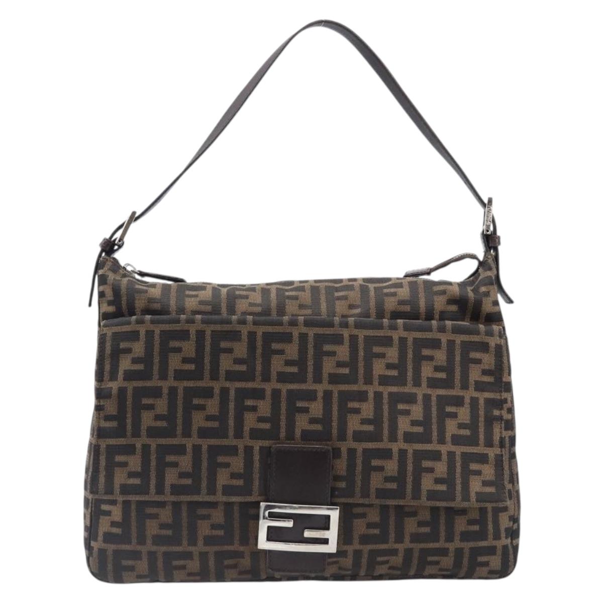 FENDI Zucca Canvas Mamma Baguette Shoulder Bag Brown Black Auth 200697A