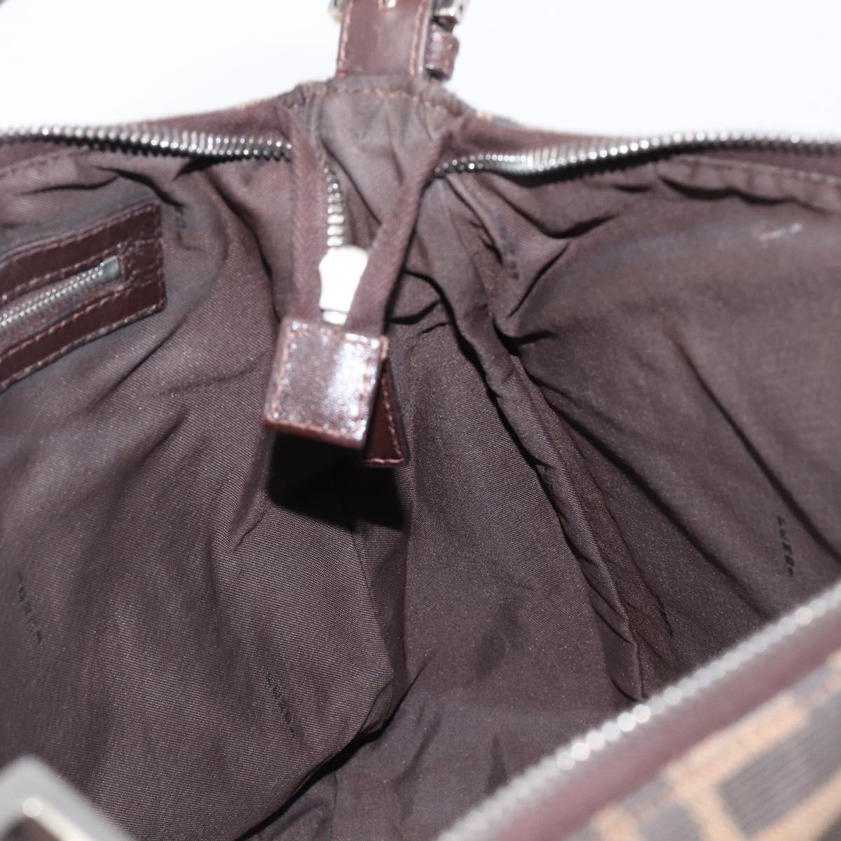 FENDI Zucca Canvas Mamma Baguette Shoulder Bag Brown Black Auth 200697A