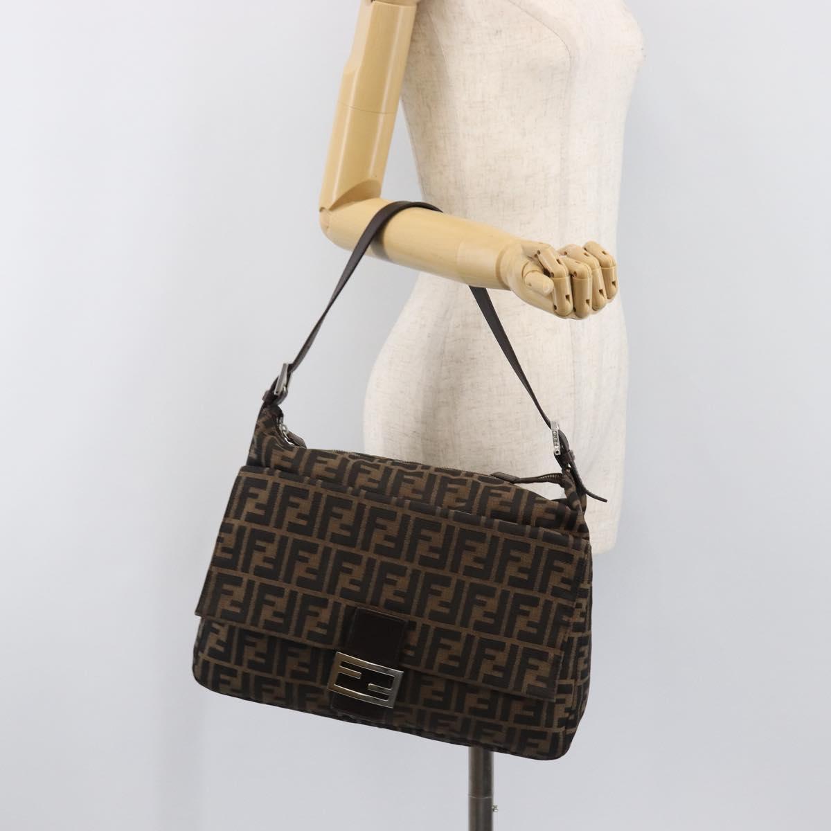 FENDI Zucca Canvas Mamma Baguette Shoulder Bag Brown Black Auth 200697A