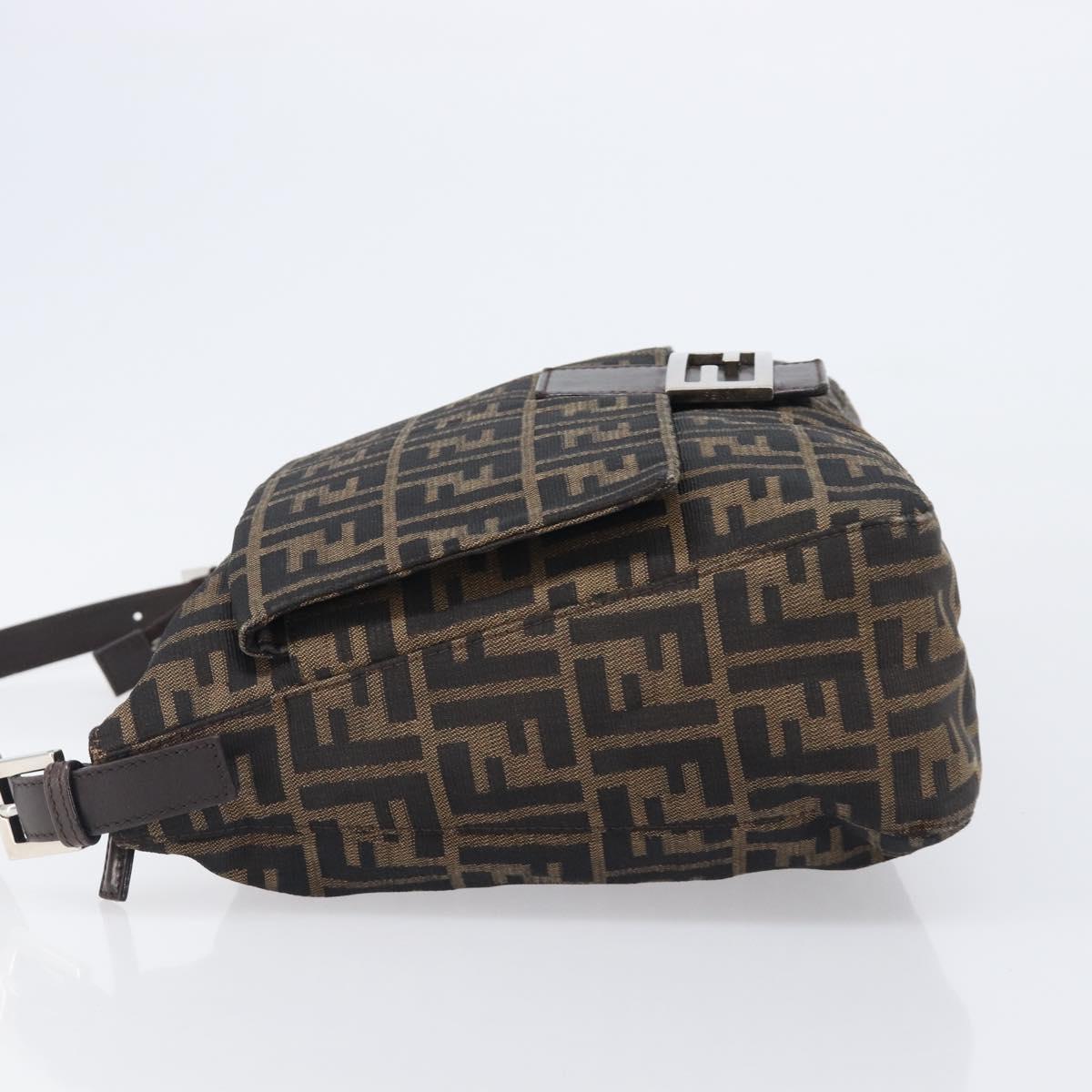 FENDI Zucca Canvas Mamma Baguette Shoulder Bag Brown Black Auth 200697A