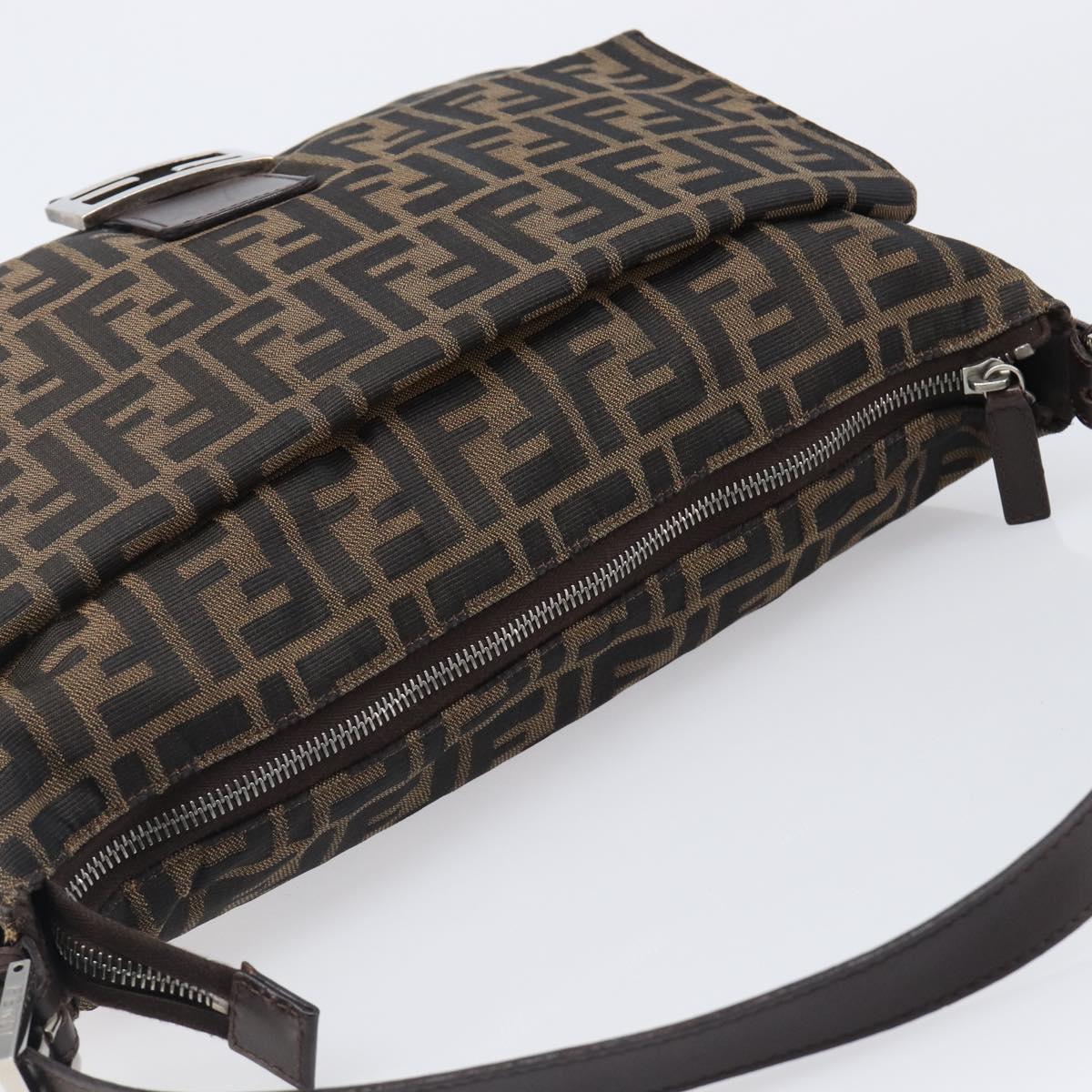 FENDI Zucca Canvas Mamma Baguette Shoulder Bag Brown Black Auth 200697A