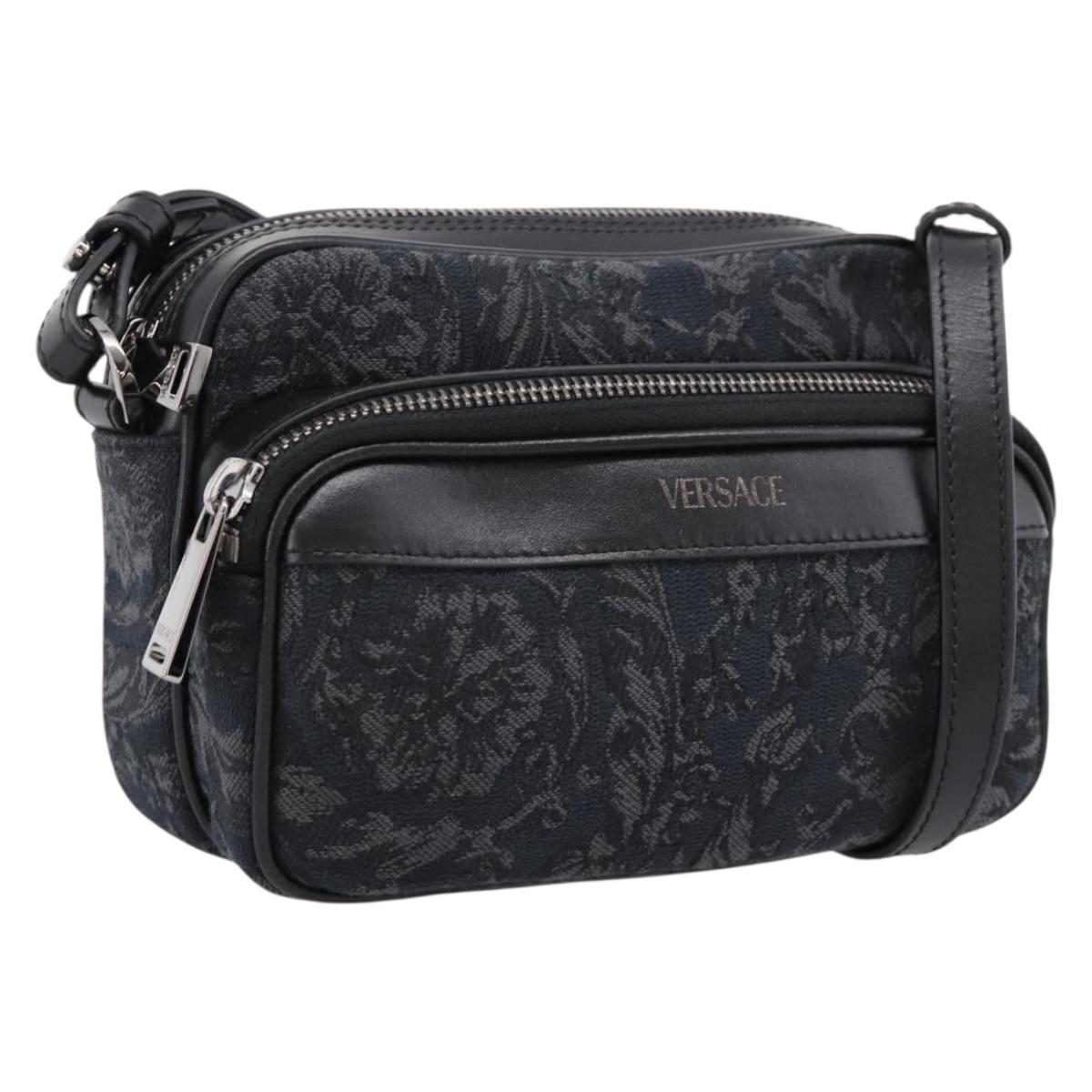 VERSACE Shoulder Bag Canvas Black Silver Auth 200698V