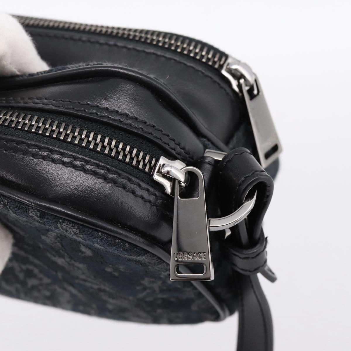 VERSACE Shoulder Bag Canvas Black Silver Auth 200698V
