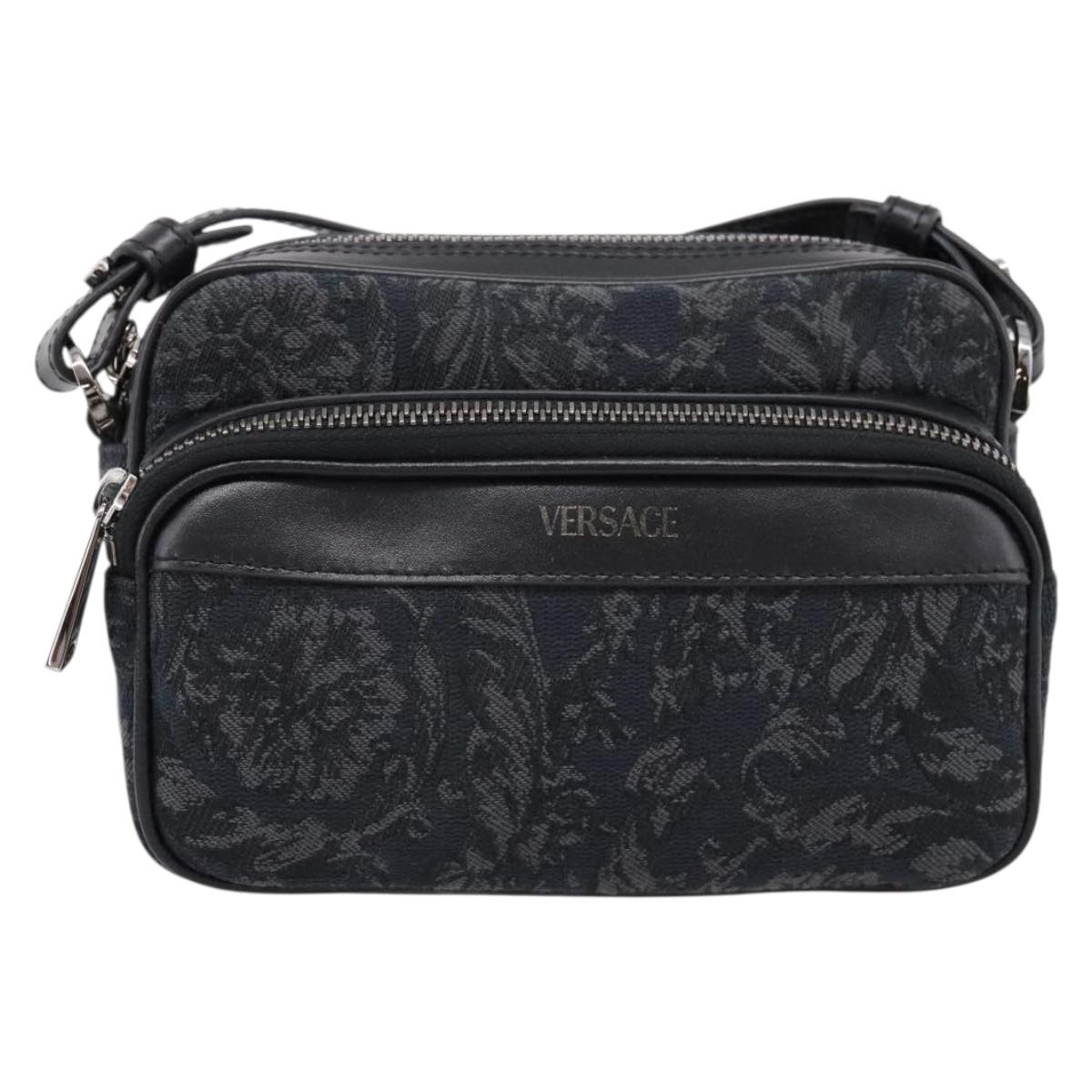 VERSACE Shoulder Bag Canvas Black Silver Auth 200698V
