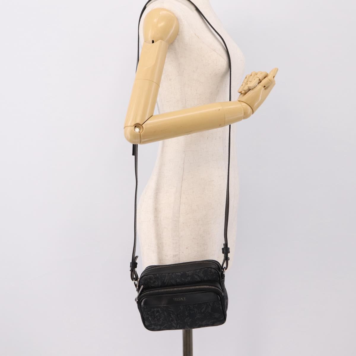 VERSACE Shoulder Bag Canvas Black Silver Auth 200698V