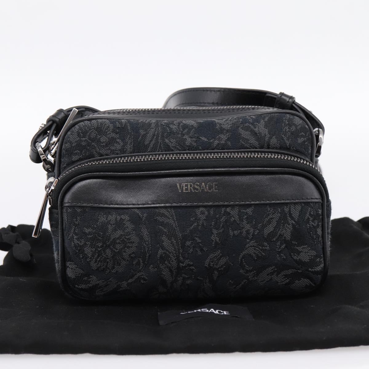 VERSACE Shoulder Bag Canvas Black Silver Auth 200698V