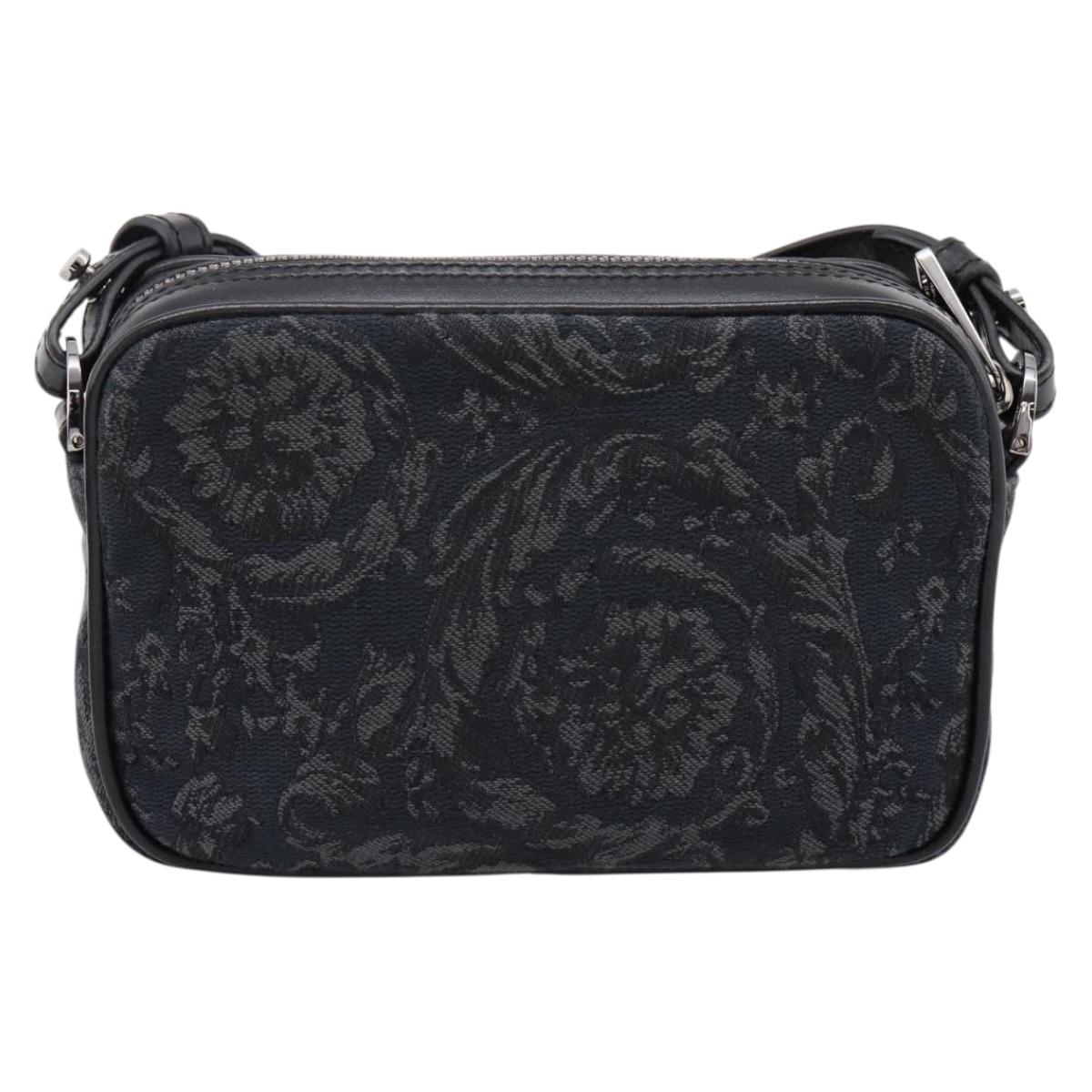 VERSACE Shoulder Bag Canvas Black Silver Auth 200698V