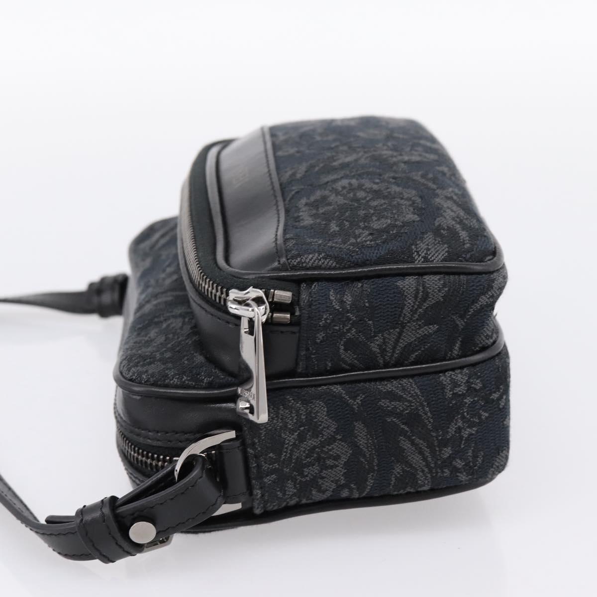 VERSACE Shoulder Bag Canvas Black Silver Auth 200698V