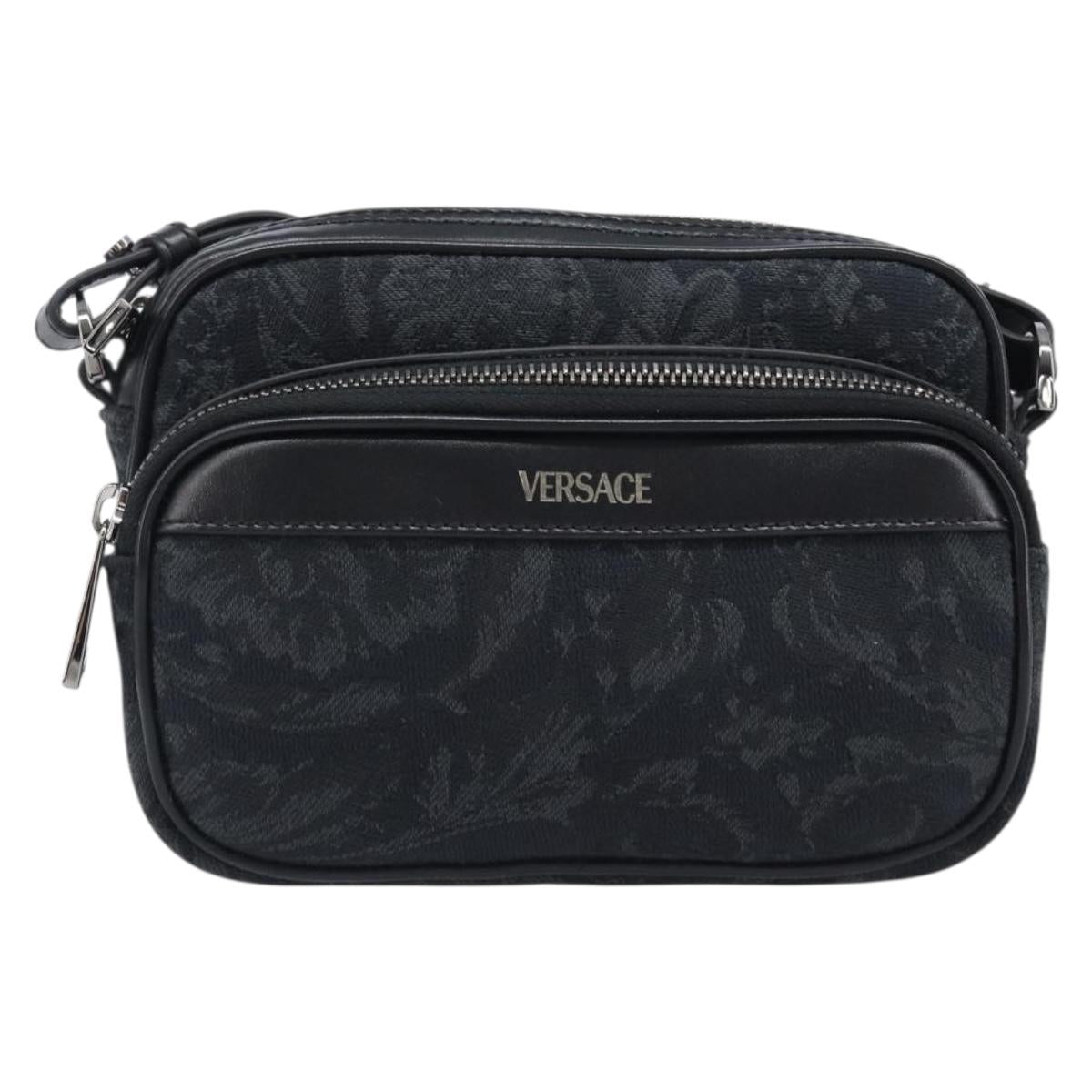 VERSACE Shoulder Bag Canvas Black Silver Auth 200699V
