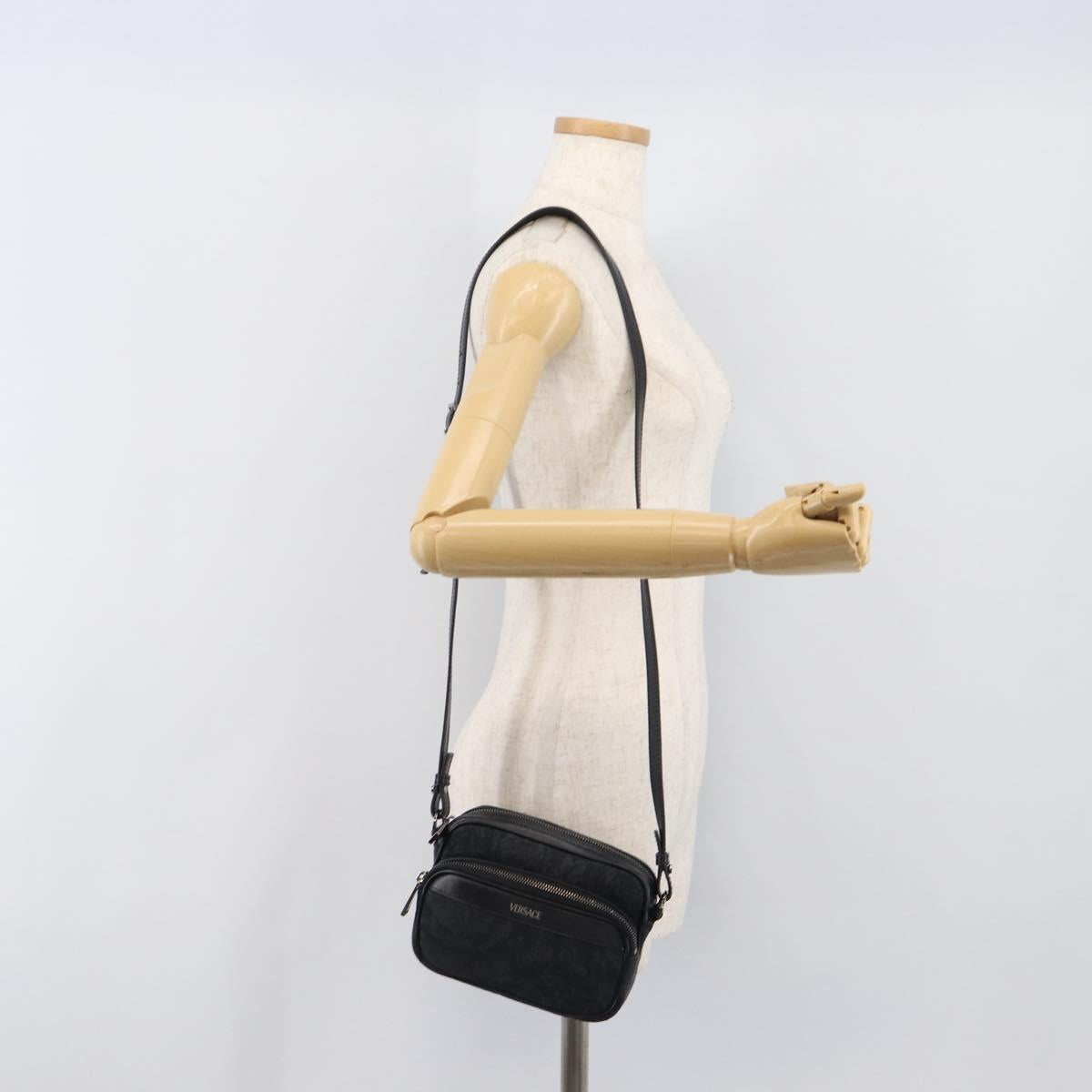 VERSACE Shoulder Bag Canvas Black Silver Auth 200699V