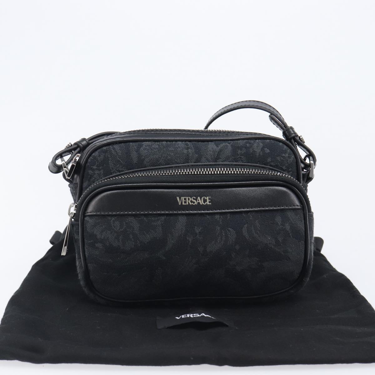 VERSACE Shoulder Bag Canvas Black Silver Auth 200699V