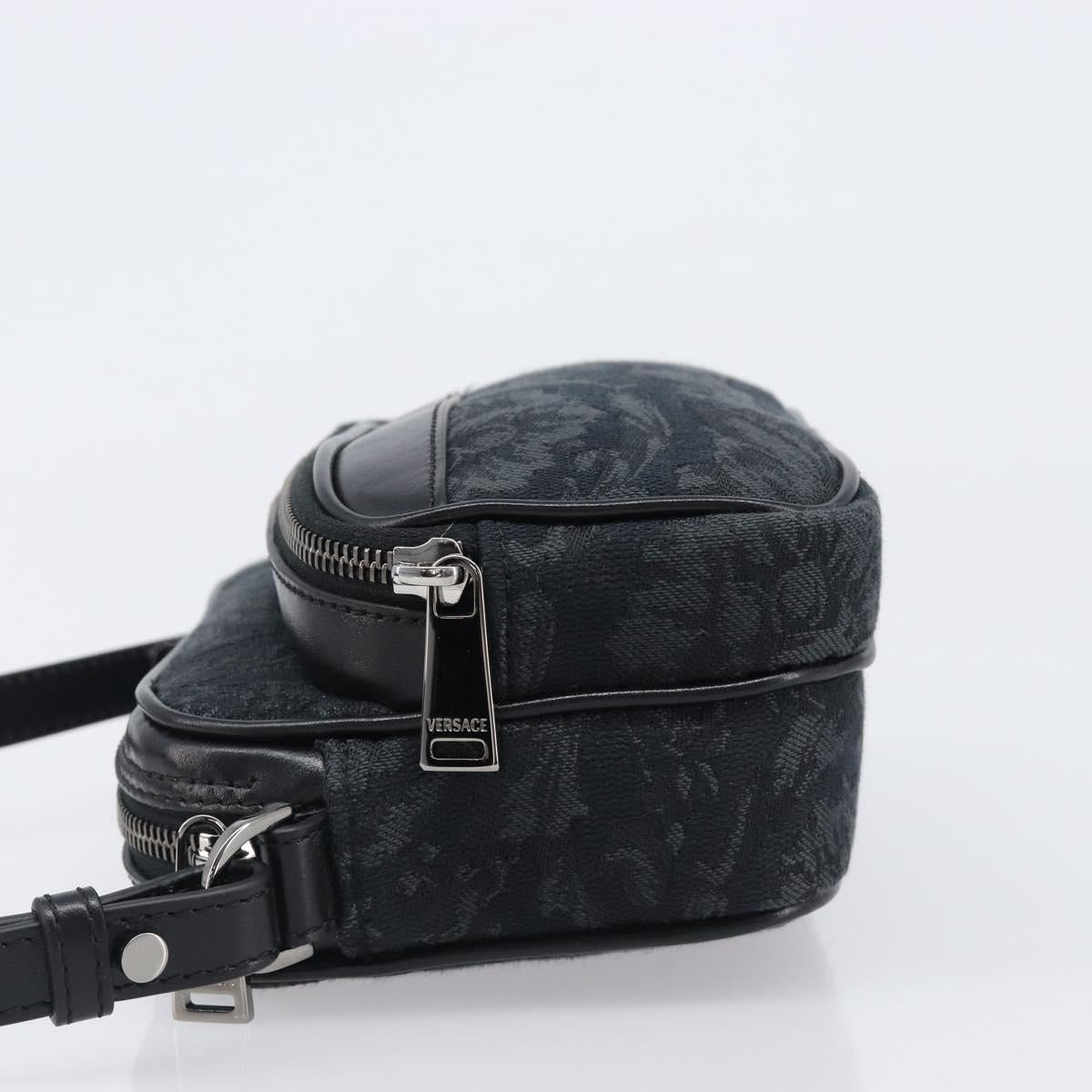 VERSACE Shoulder Bag Canvas Black Silver Auth 200699V
