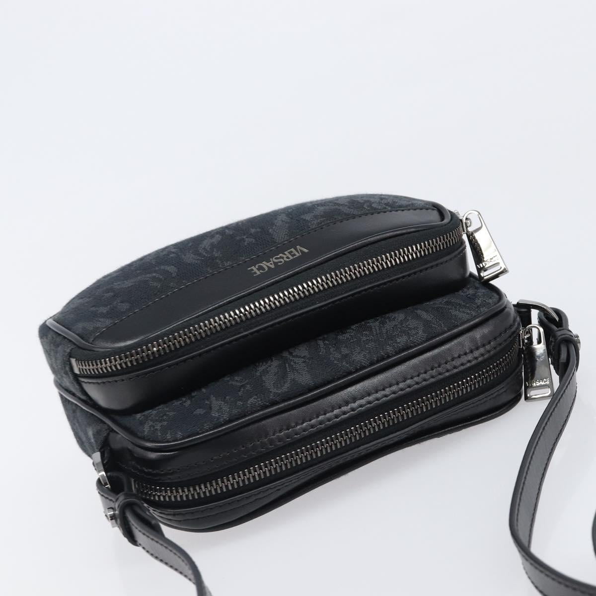 VERSACE Shoulder Bag Canvas Black Silver Auth 200699V