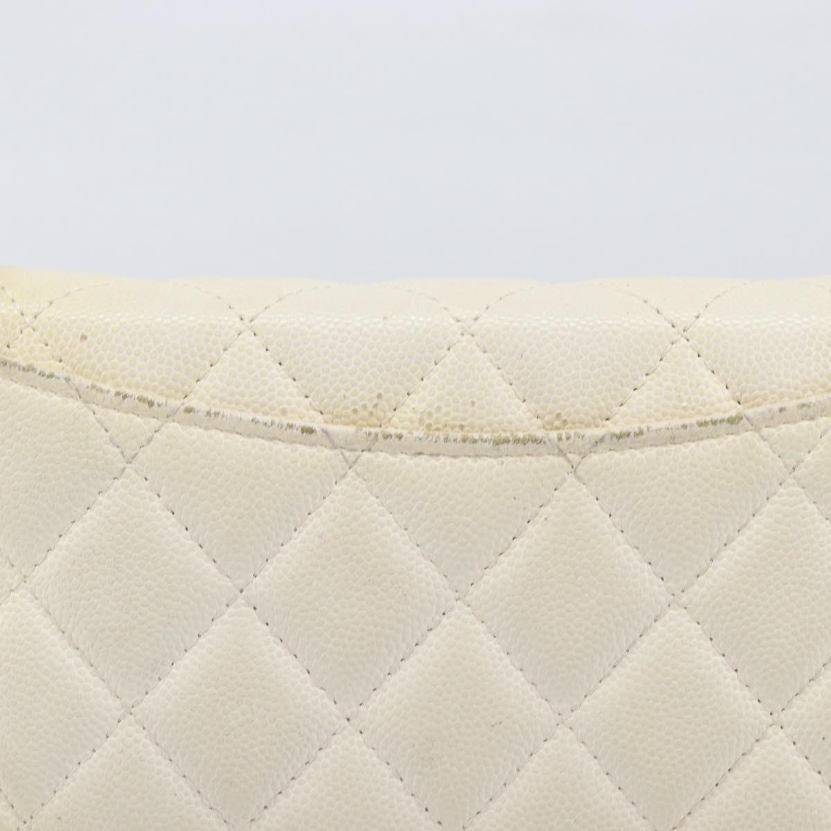 CHANEL Matelasse Long Wallet Caviar Skin White Gold CC Auth 200700
