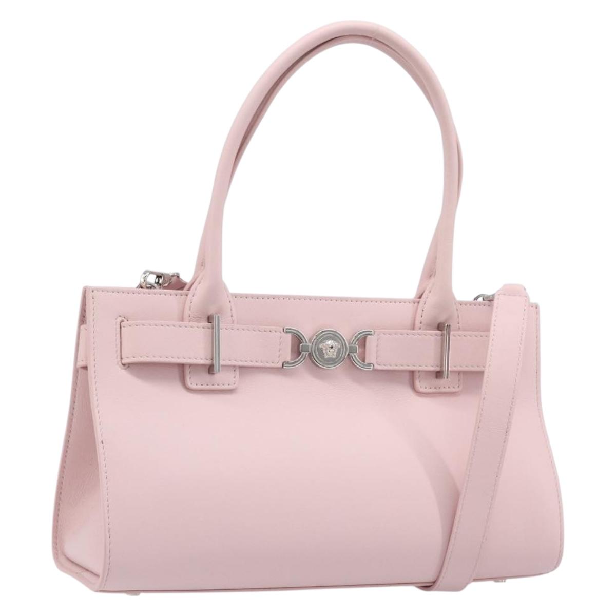 VERSACE Hand Bag Leather 2way Pink Silver Auth 200701V