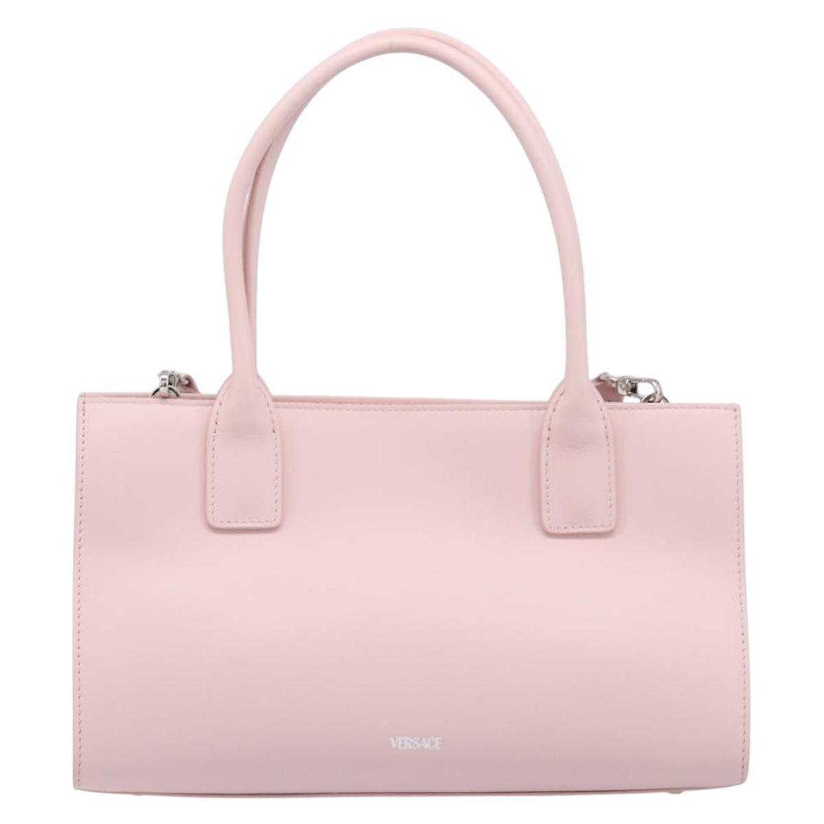 VERSACE Hand Bag Leather 2way Pink Silver Auth 200701V