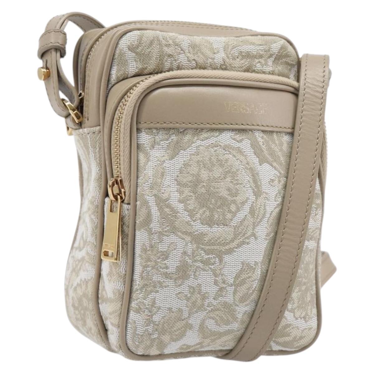 VERSACE Shoulder Bag Canvas Beige Gold Auth 200702V
