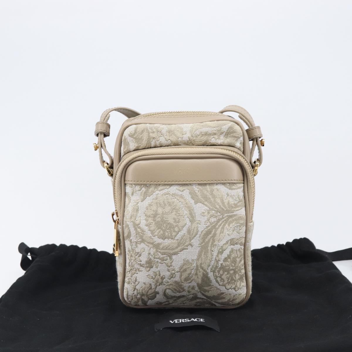 VERSACE Shoulder Bag Canvas Beige Gold Auth 200702V
