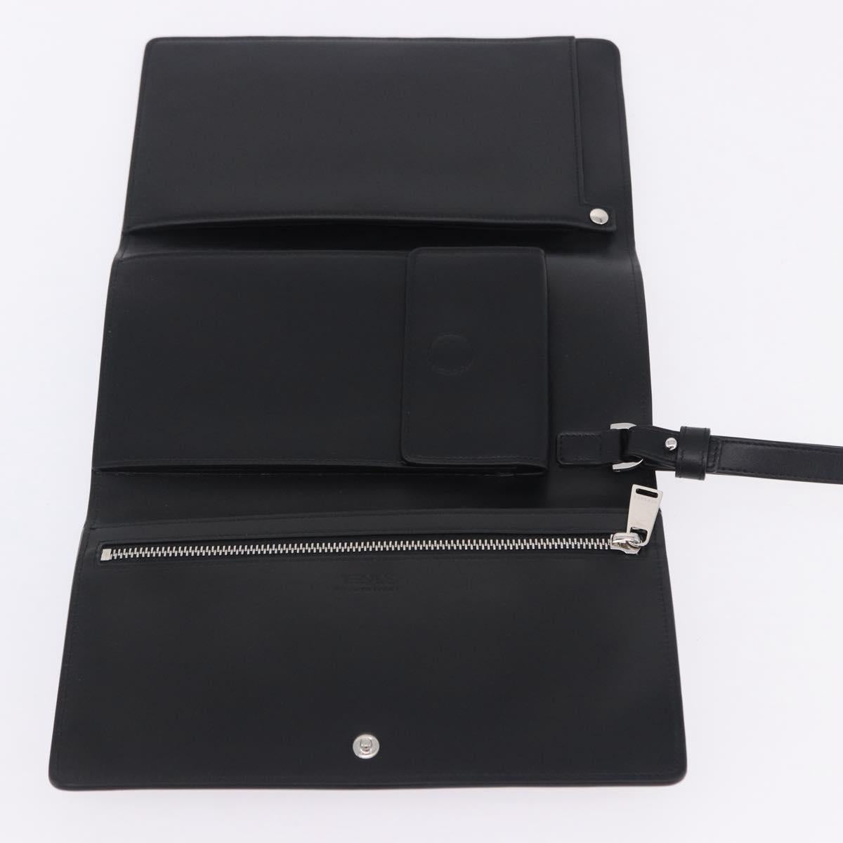 VERSACE Clutch Bag Leather Black Silver Auth 200703V