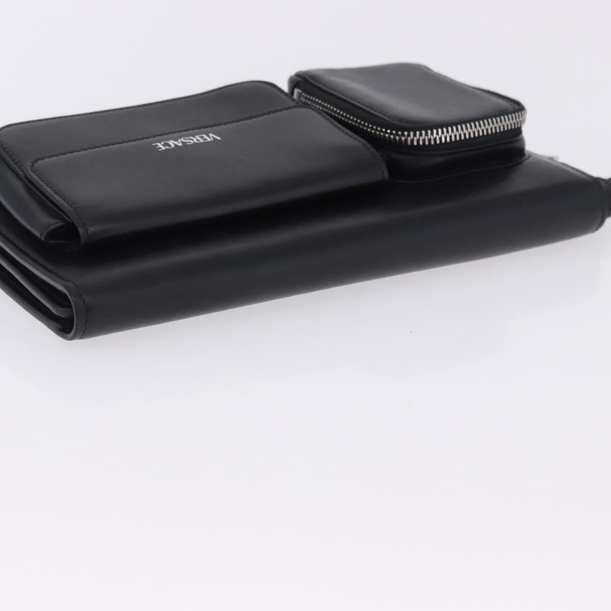 VERSACE Clutch Bag Leather Black Silver Auth 200703V