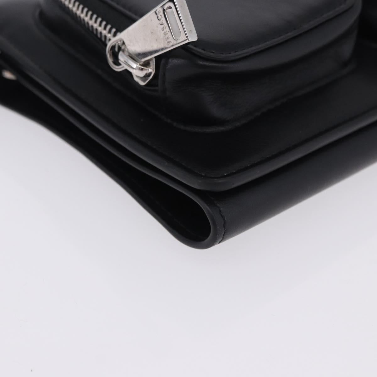 VERSACE Clutch Bag Leather Black Silver Auth 200703V