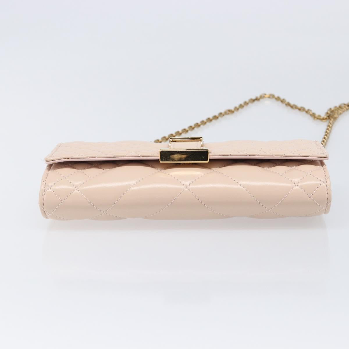 VERSACE Chain Shoulder Wallet Greca Goddess Leather Pink Gold Auth 200704V