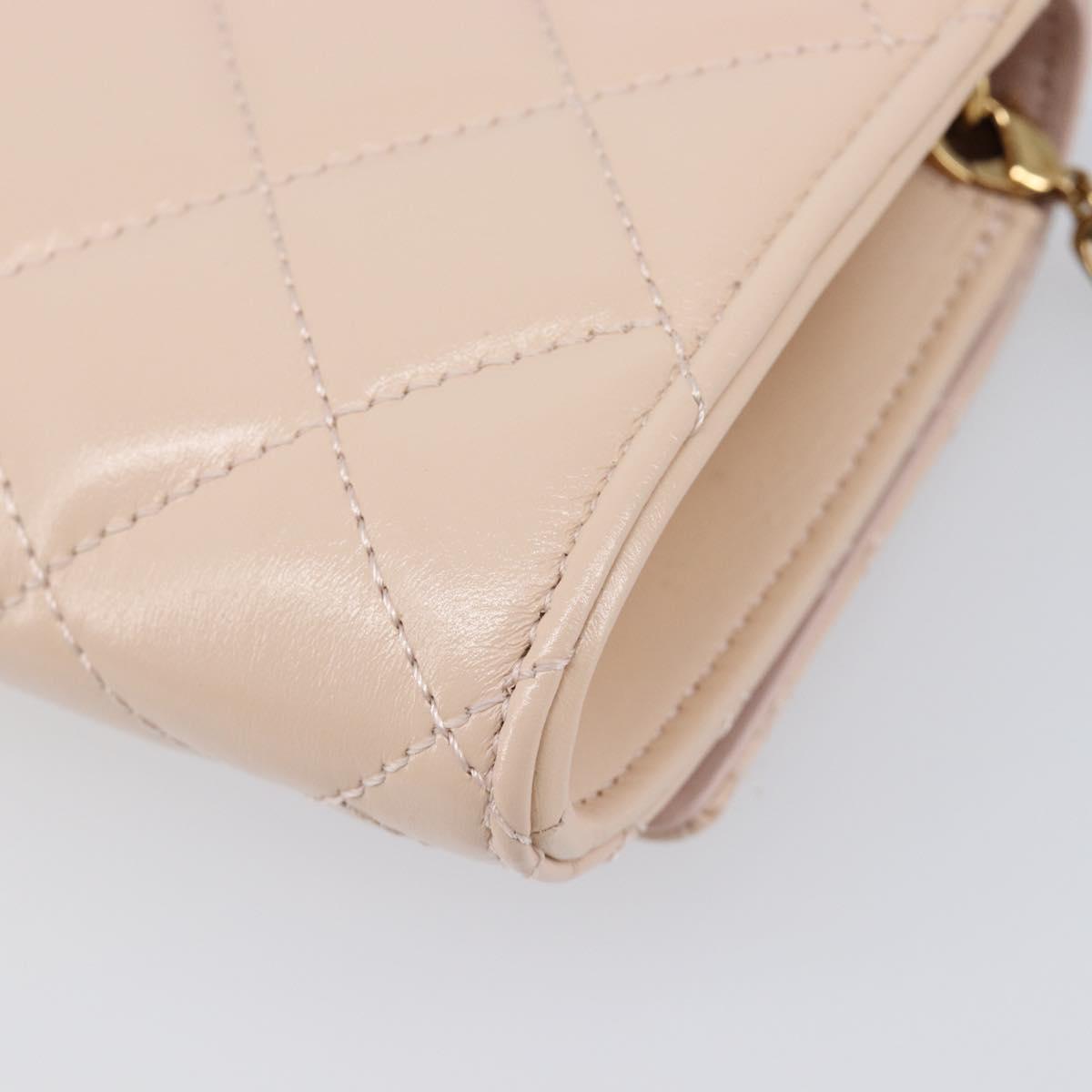 VERSACE Chain Shoulder Wallet Greca Goddess Leather Pink Gold Auth 200704V