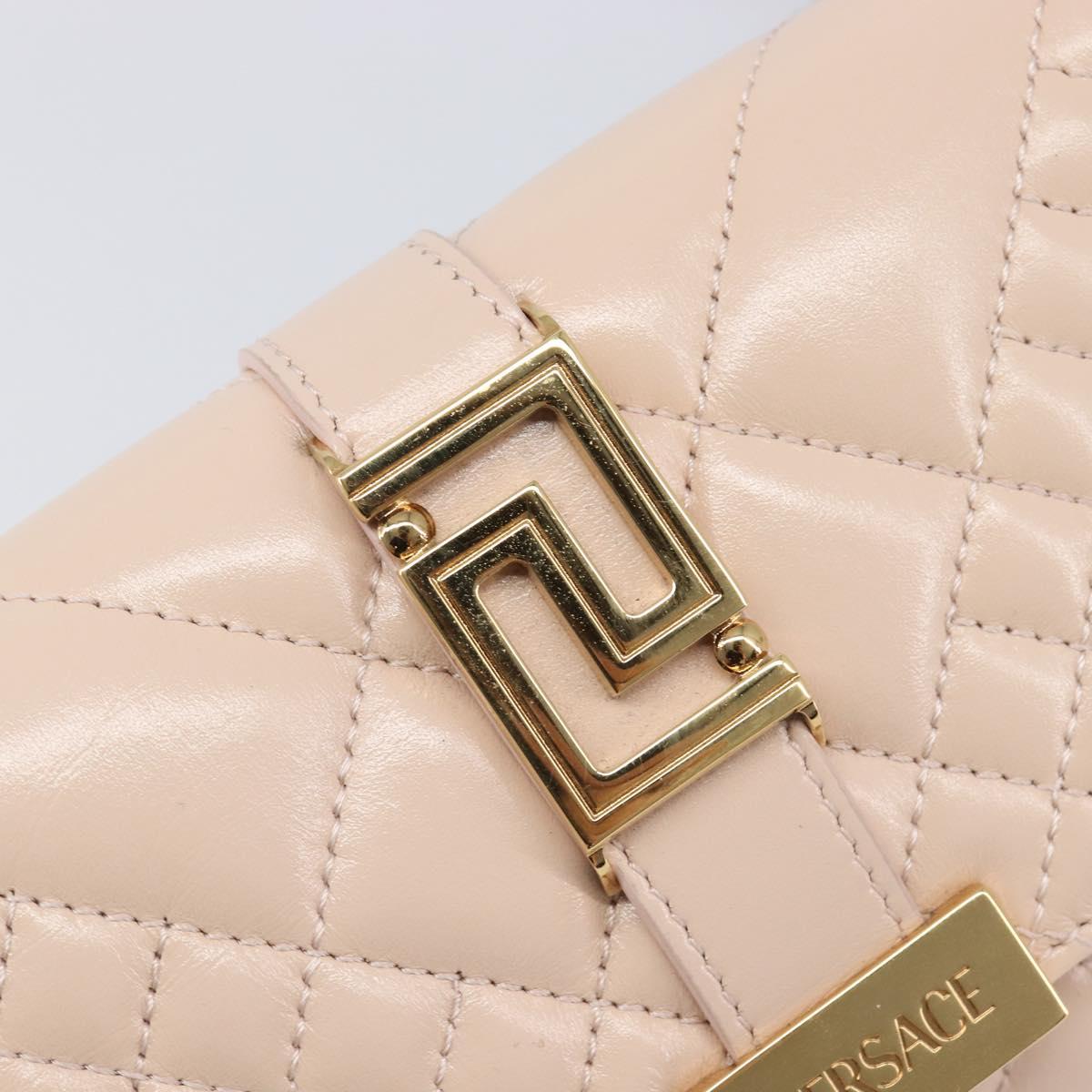 VERSACE Chain Shoulder Wallet Greca Goddess Leather Pink Gold Auth 200704V